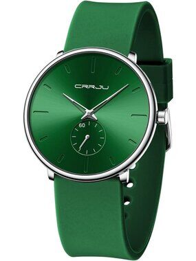 Crrju Men's Green Stylish Waterproof Quartz Unisex Ultra Silicone Band Watch